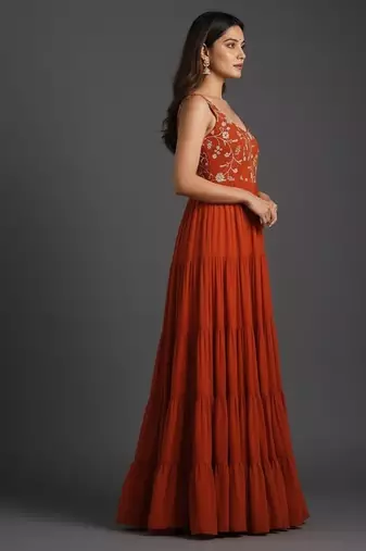Orange embroidered pure georgette salwar suit