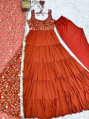 Orange embroidered pure georgette salwar suit 4