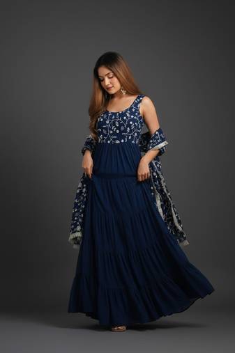 Teal embroidered pure georgette salwar suit