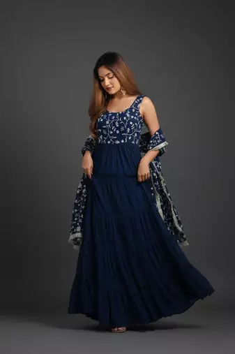 Teal embroidered pure georgette salwar suit