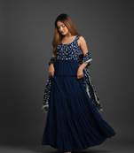 Teal embroidered pure georgette salwar suit