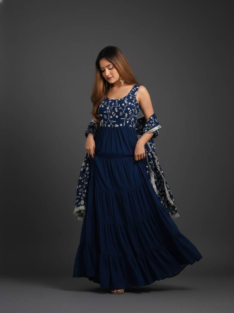 Teal embroidered pure georgette salwar suit