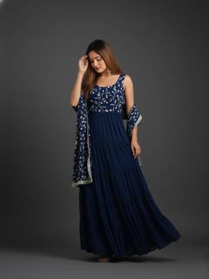Teal embroidered pure georgette salwar suit 2