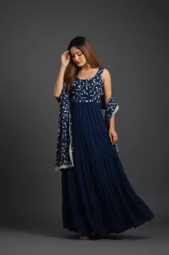 Teal embroidered pure georgette salwar suit