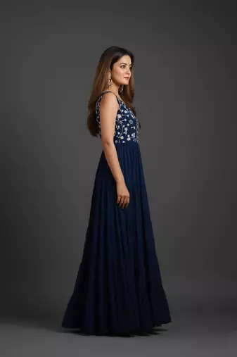 Teal embroidered pure georgette salwar suit