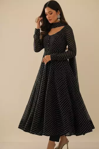 Black printed faux georgette salwar suit