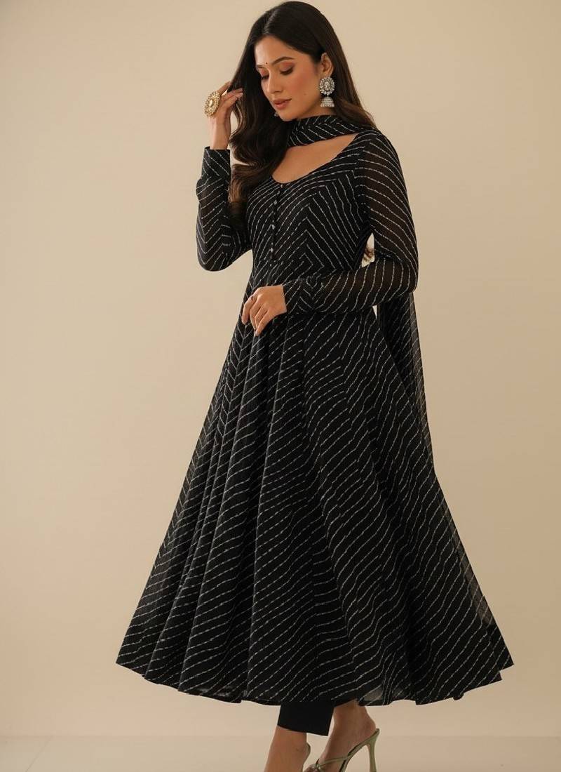 Black printed faux georgette salwar suit