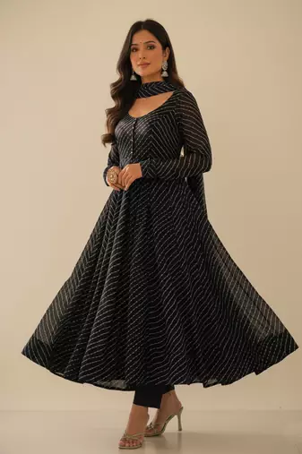 Black printed faux georgette salwar suit