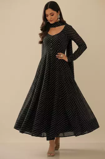 Black printed faux georgette salwar suit