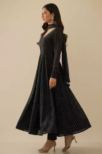 Black printed faux georgette salwar suit