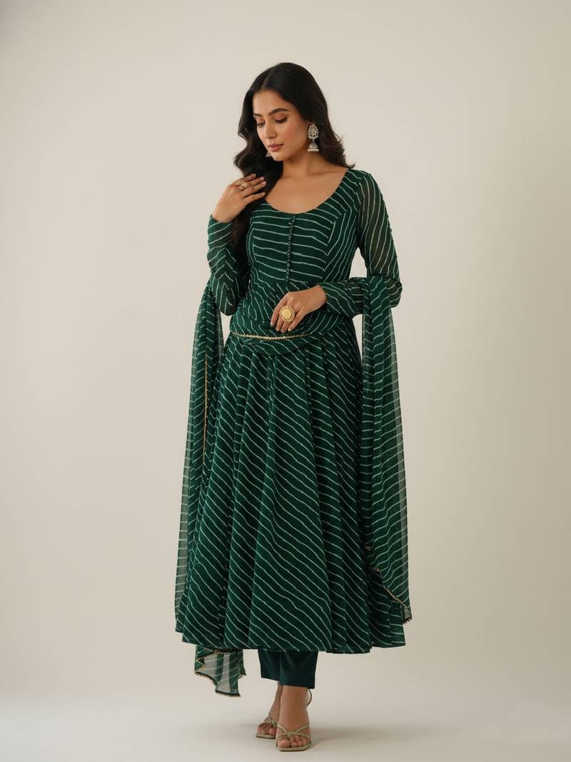 Green printed faux georgette salwar suit