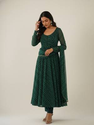 Green printed faux georgette salwar suit 2