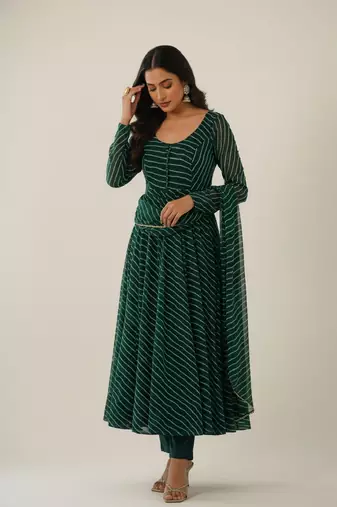 Green printed faux georgette salwar suit