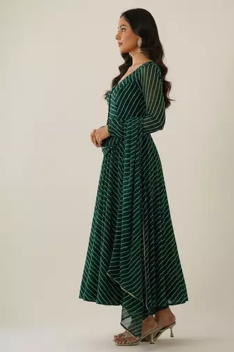 Green printed faux georgette salwar suit