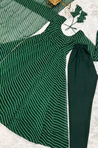 Green printed faux georgette salwar suit