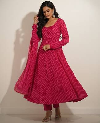 Pink printed faux georgette salwar suit 1