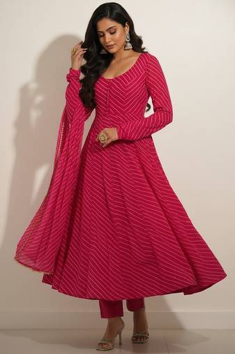Pink printed faux georgette salwar suit