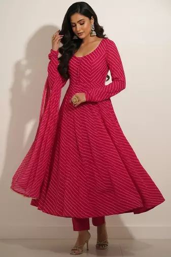 Pink printed faux georgette salwar suit
