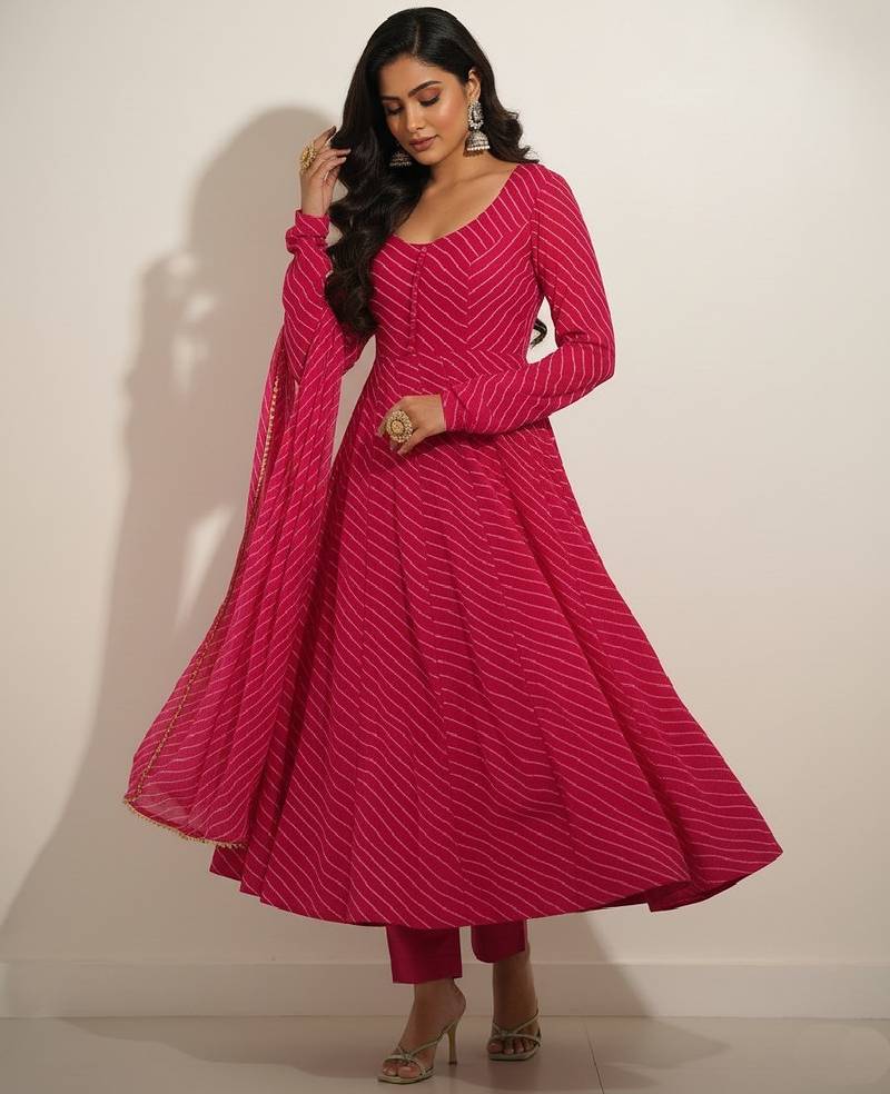 Pink printed faux georgette salwar suit