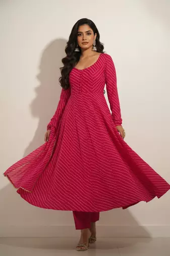 Pink printed faux georgette salwar suit