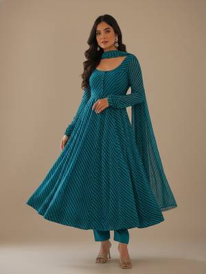 Sea-green printed pure georgette salwar suit 1