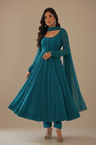 Sea-green printed pure georgette salwar suit
