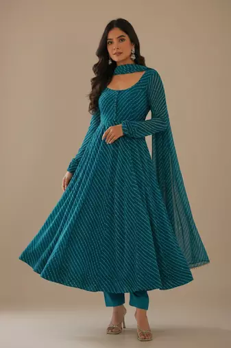 Sea-green printed pure georgette salwar suit