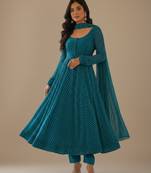 Sea-green printed pure georgette salwar suit