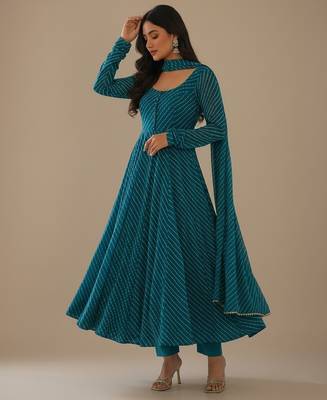Sea-green printed pure georgette salwar suit 2