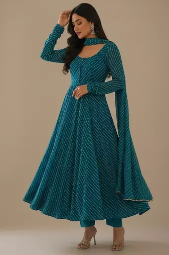 Sea-green printed pure georgette salwar suit