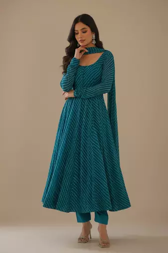 Sea-green printed pure georgette salwar suit