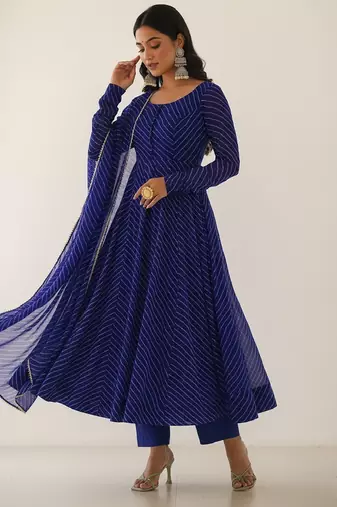 Royal-blue printed faux georgette salwar suit