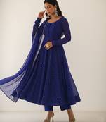Royal-blue printed faux georgette salwar suit
