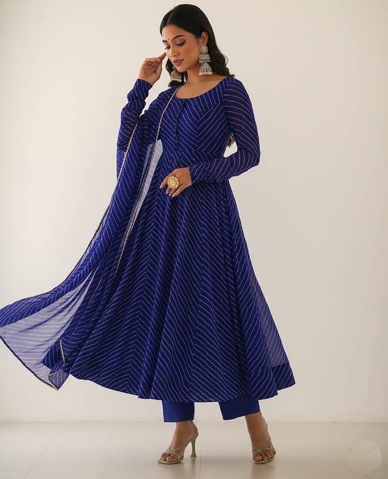 Royal-blue printed faux georgette salwar suit