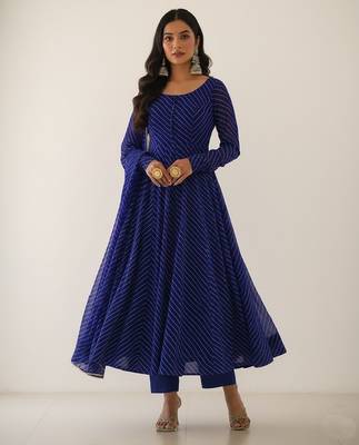 Royal-blue printed faux georgette salwar suit 2