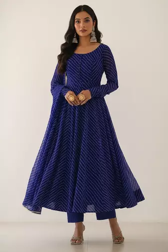 Royal-blue printed faux georgette salwar suit