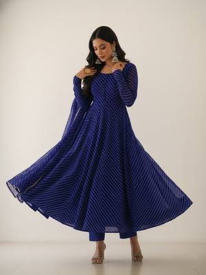 Royal-blue printed faux georgette salwar suit 3