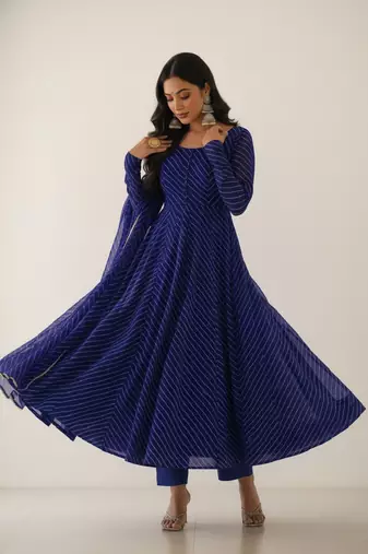 Royal-blue printed faux georgette salwar suit