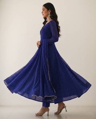 Royal-blue printed faux georgette salwar suit 4