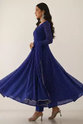 Royal-blue printed faux georgette salwar suit