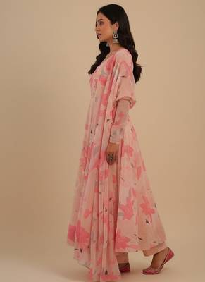 Peach printed faux georgette salwar suit 3