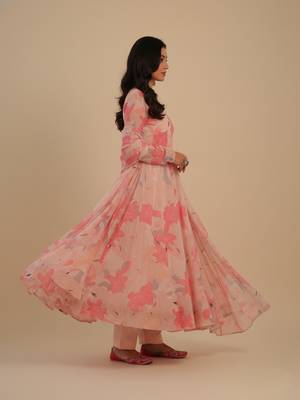 Peach printed faux georgette salwar suit 4