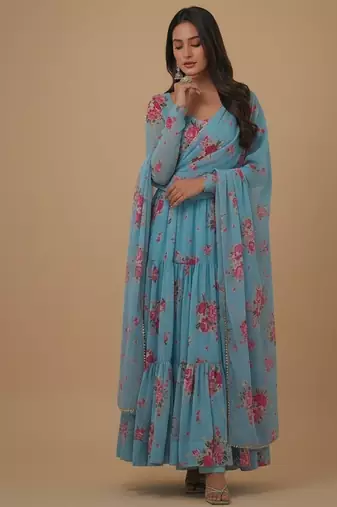 Multicolor printed faux georgette salwar suit