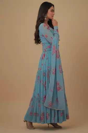 Multicolor printed faux georgette salwar suit