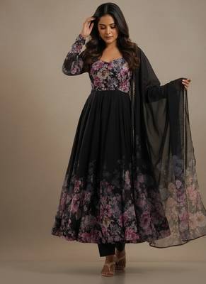 Black printed pure organza salwar suit 2