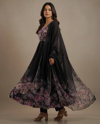 Black printed pure organza salwar suit 3