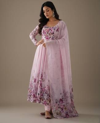 Pink printed pure organza salwar suit 2