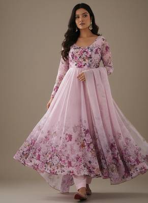 Pink printed pure organza salwar suit 3