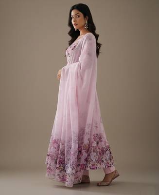 Pink printed pure organza salwar suit 4