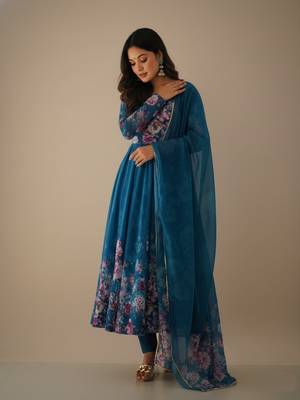 Sea-green printed pure organza salwar suit 3